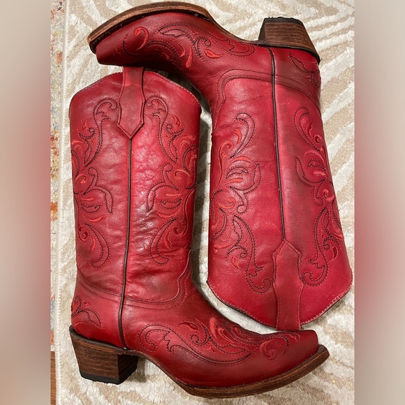 Shoes - L5129 - Circle G red western cowgirl leather boots for women